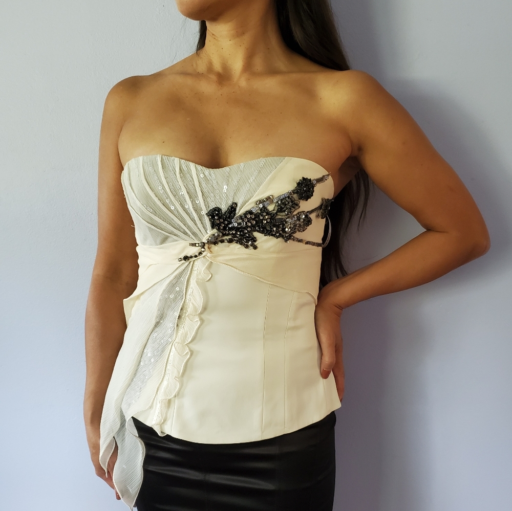Karen Millen 100% silk bustier w/ sequins